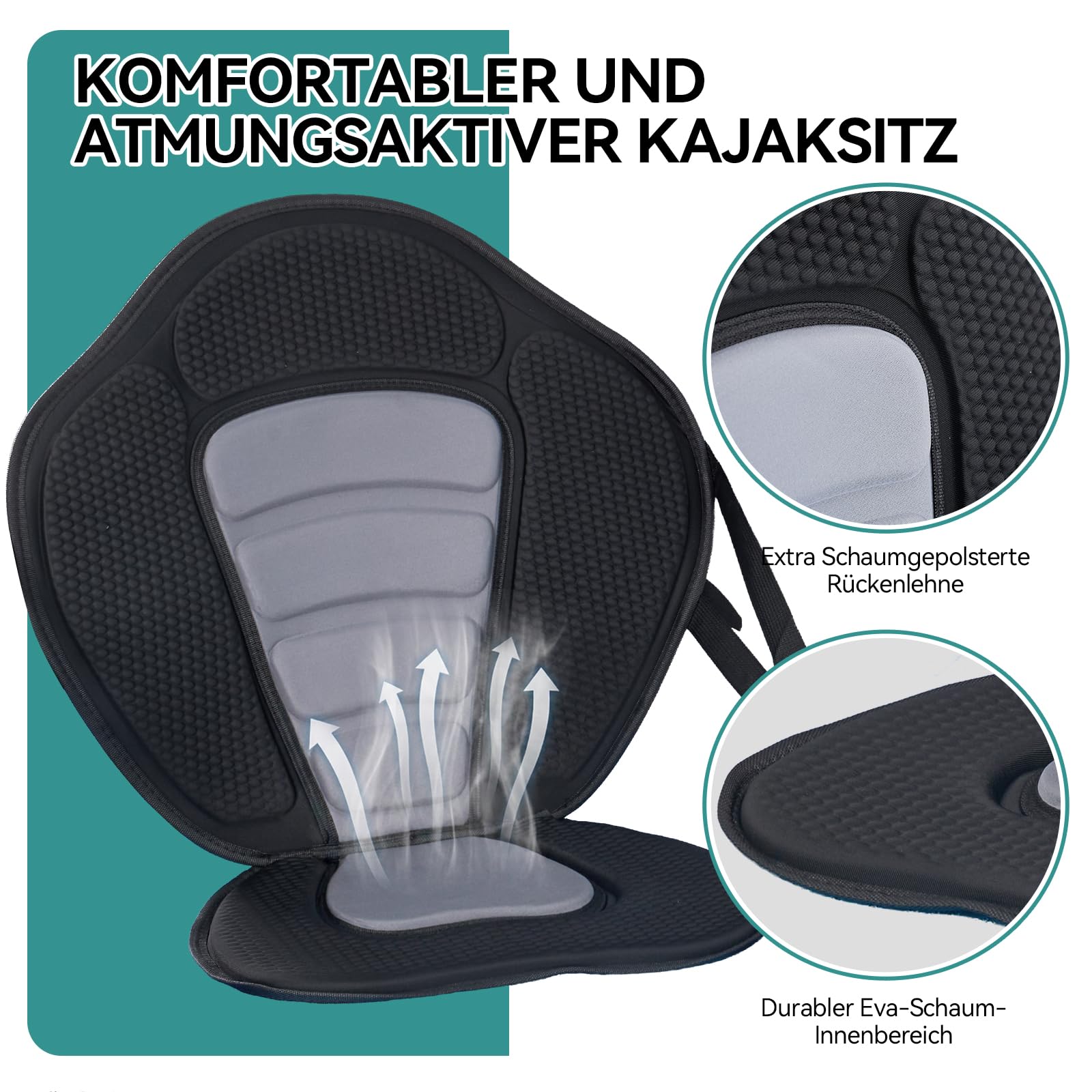Kajak Sitz, Universal Abnehmbar Einstellbar Kajaksitz SUP Board Zubehör Stand Up Paddle Board Surfboard Gepolsterte Rückenlehne 51x45cm Kompatibel mit Kajak, Ruderbooten