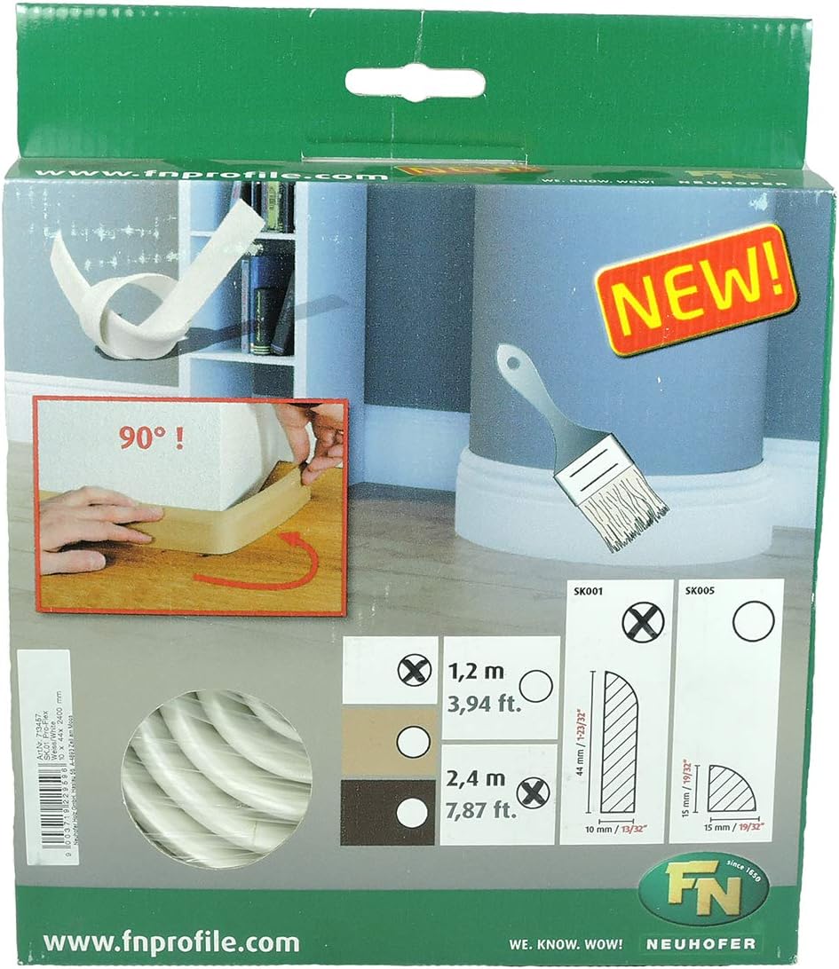 Neuhofer Holz 713457 Biegesockelleiste Bendable skirting Board 10 x 44 x 2400 mm, White