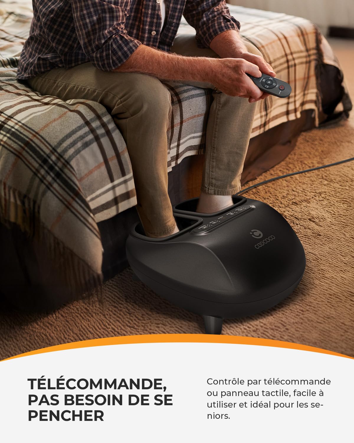 CooCoCo Masseur de Pieds Shiatsu Électrique avec Chaleur et Télécommande, ABS Appareil Massage des Pieds avec Compression et Pétrissage Profond, Massage Pieds, Cadeau pour Femme et Homme