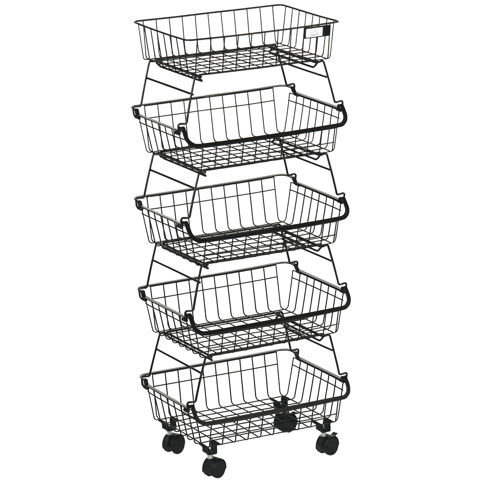 Rackhams 5 Tier Storage Trolley Cart Vegetable Rack With Wheels For Kitchen - 5 - Storage Basket - Steel