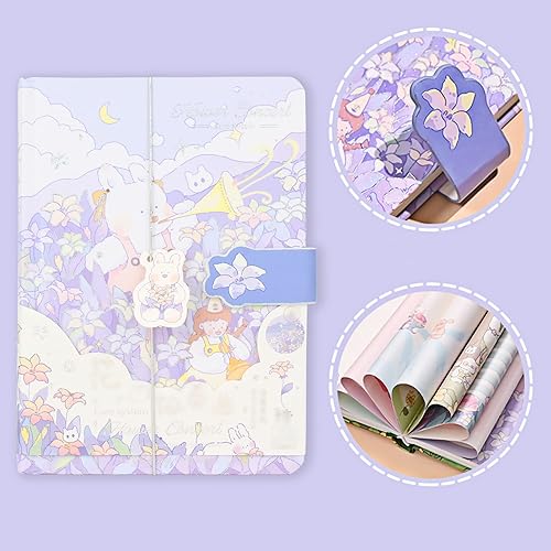 Miniatura 3 de Zeph Hosea Lindo cuaderno de dibujos animados kawaii cuaderno de bocetos japonés cubierta de cuero, cuaderno de notas cuaderno de viaje (Y-morado)