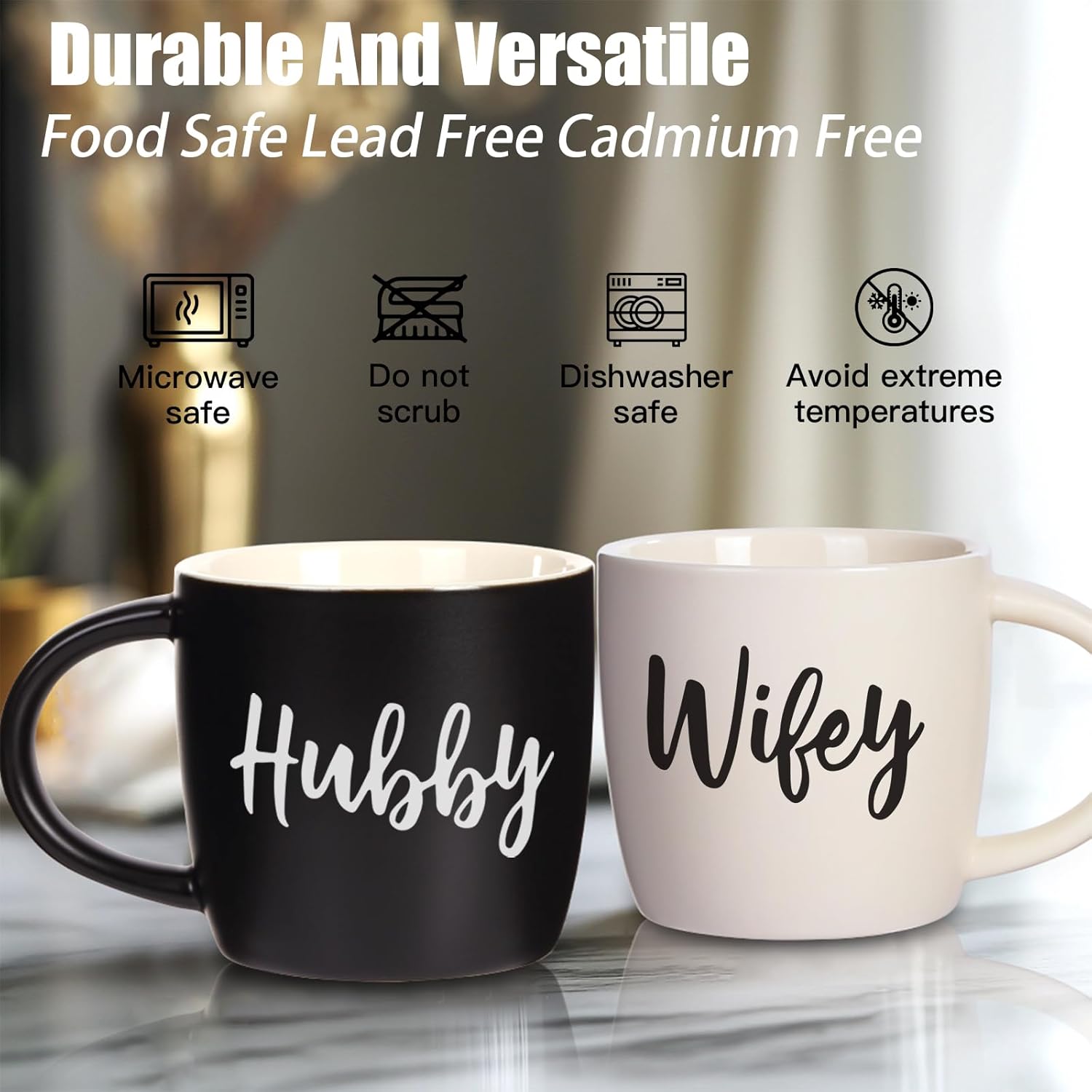 Wedding Gifts for Couples 2026, Wifey Hubby Mugs Set of 2 Coffee Mug, Bridal Shower Gift, Mr and Mrs Coffee Mug, Wedding Couples Gift for Bride Groom，Engagement Gifts - Image 4