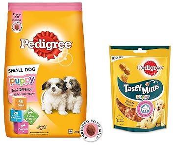 Pedigree Puppy Small Dog Dry Food, Lamb & Milk Flavour ? 3 Kg Pack & Pedigree Tasty Minis Cubes Puppy Dog Treat, Chicken Flavour - 125 g Pack