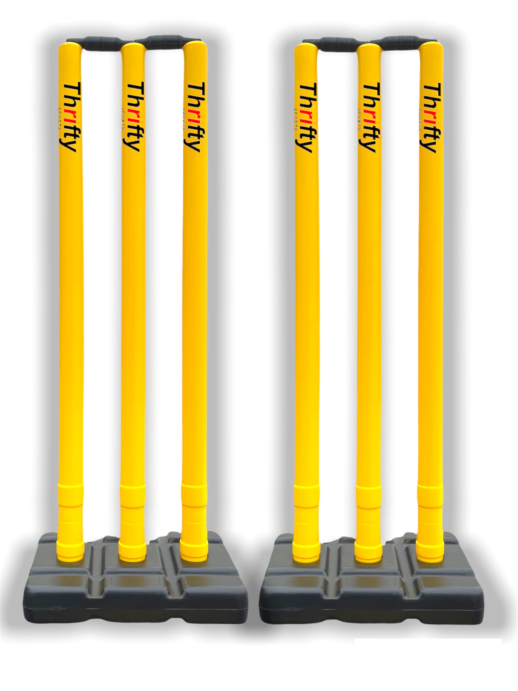 Thrifty Sports® Full Size 32" Heavy Plastic Cricket Stump Set wit Sets,Combo,Singles,Setwith Single (Combo Sets 32", YLW Wkt blk Base 2)