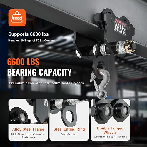 Miniatura 3 de VEVOR 3T-F Manual 6600 lbs3 toneladas de capacidad de carga, carro de empuje con ruedas dobles, ancho de brida ajustable de 2.5 a 7 pulgadas,