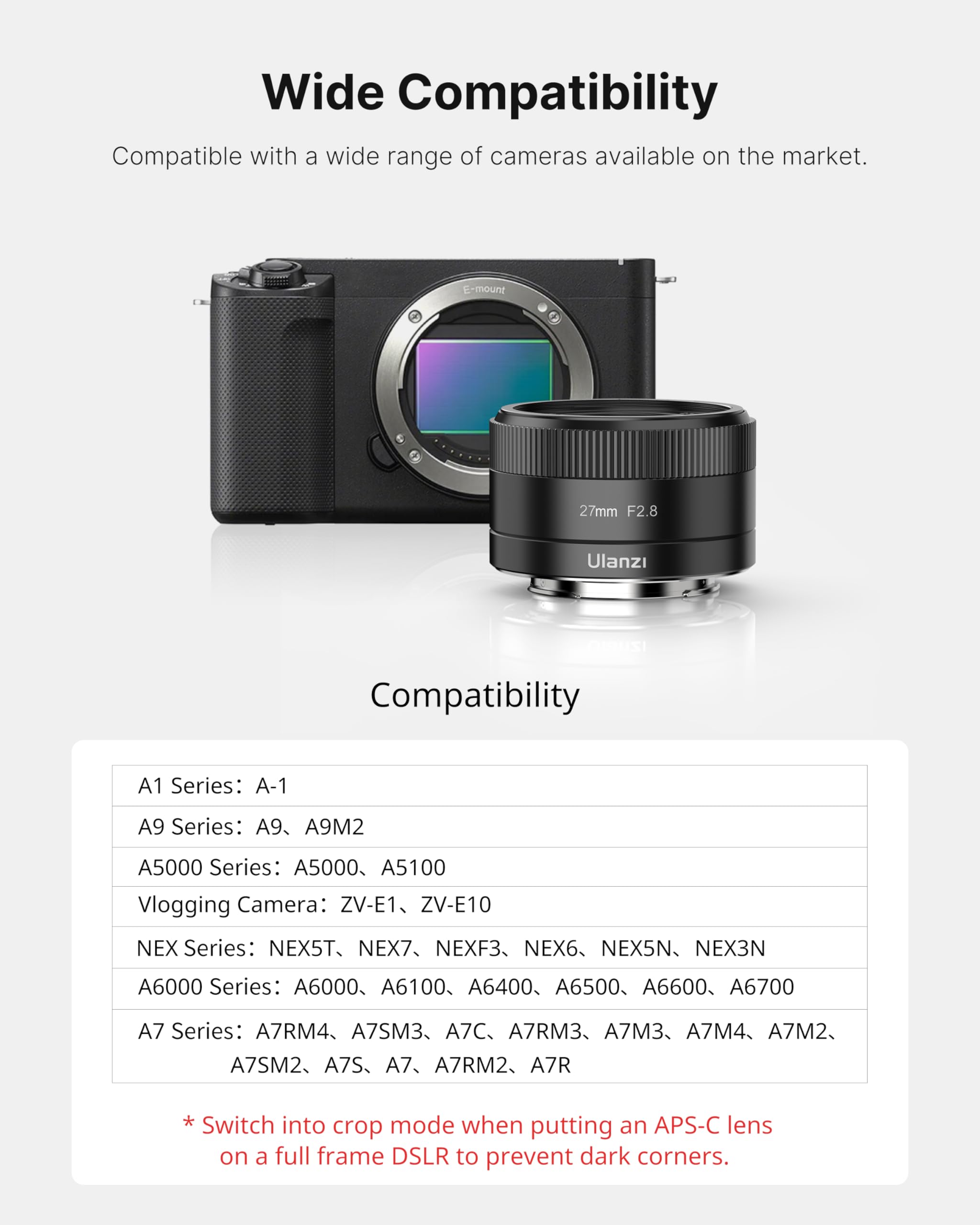Amazon.com : Ulanzi Camera Lens, APS-C FE 27mm f/2.8-16 Large
