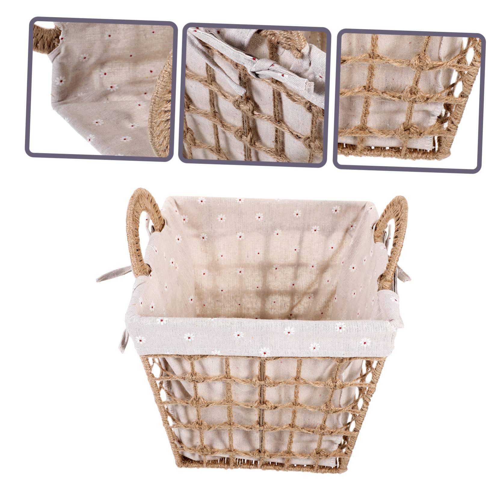 Ciieeo Cesta De Almacenamiento Tejida Pequeña Con Revestimiento De Tela, Doble Asa De Cuerda De , Organizador De Artículos Diversos Para Hogar, Oficina y Cocina, Contenedor Práctico y Versátil