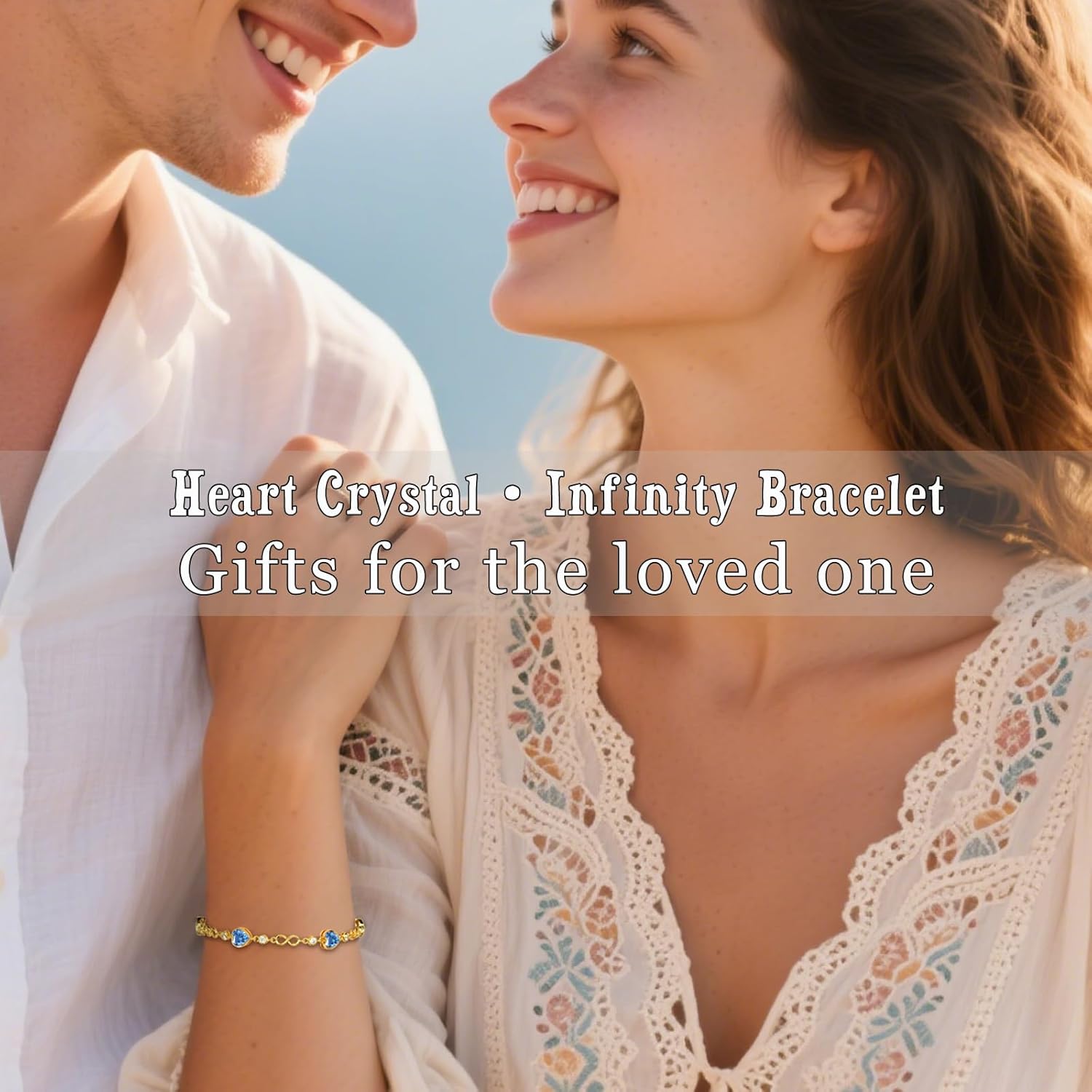 Sterling Silver Birthstone Bracelet for Women 14k Gold Plated Classic Infinity Heart Jewelry Created Aquamarine Blue Crystal Bracelet February Birthday Gifts for Mom Anniversaryfor Wife Her Love One - Image 2