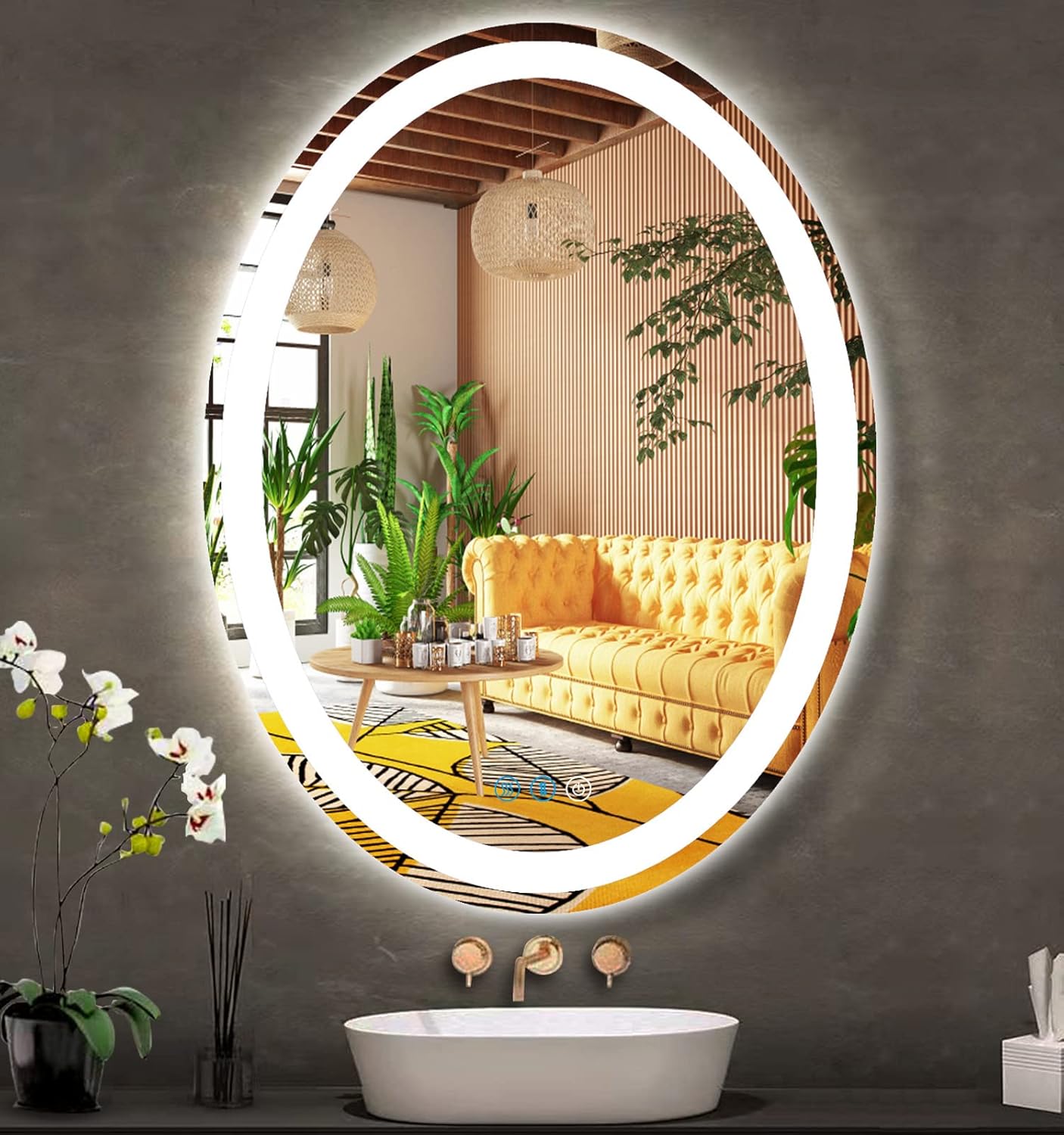36 x 28 Inch Oval LED Bathroom Mirror with Lights 3 Color Dimmable Oval Lighted Vanity Mirrors for Bathroom Wall LED Mirrors Antifog Bathroom Oval LED Vanity Mirror Smart Light up Mirror 35"L x 28"W