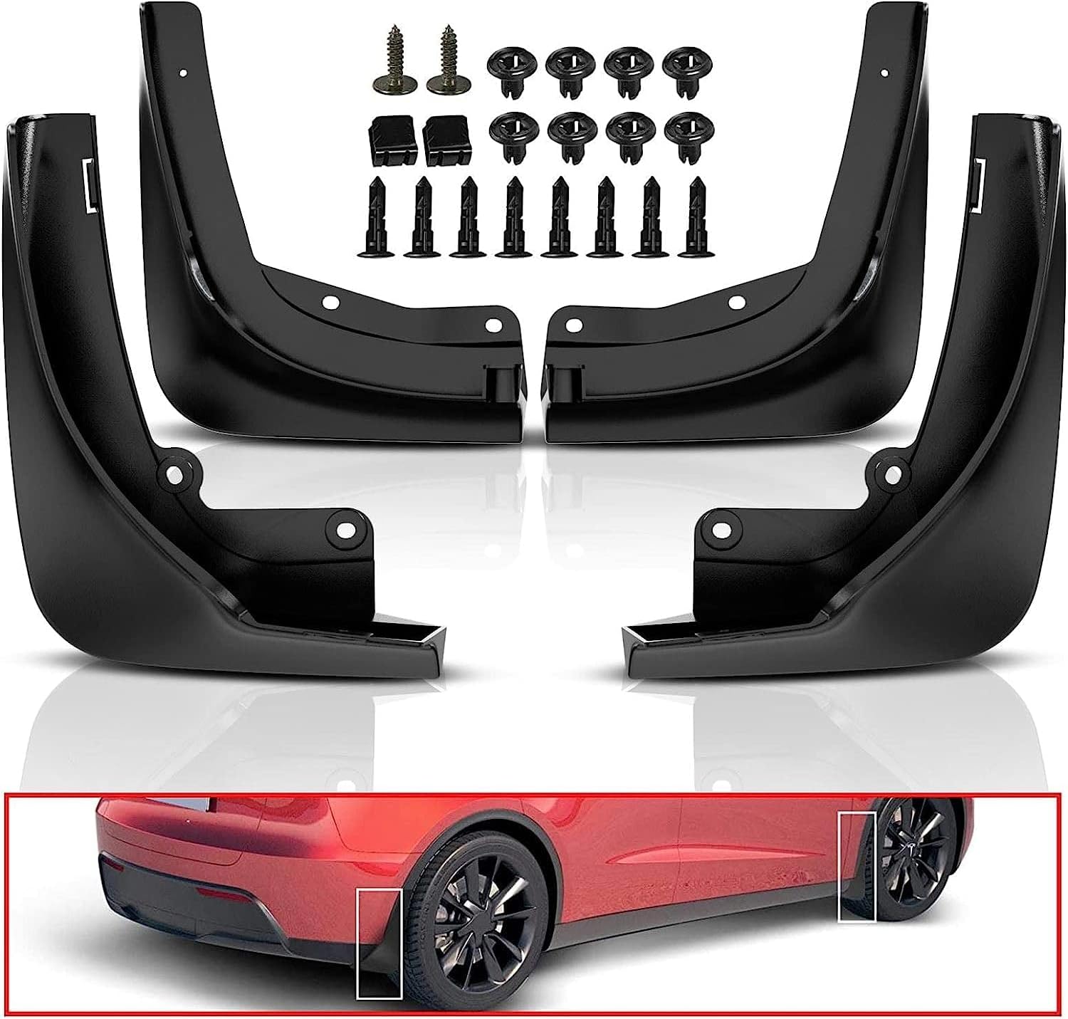 A-Premium Set of 4PCS Mud Flaps Splash Guards Mudguards Mudflaps with Hardware Accessories Compatible with Tesla Model Y 2022 2021 2020, Matte Black, Front and Rear (Driver & Passenger Sides)