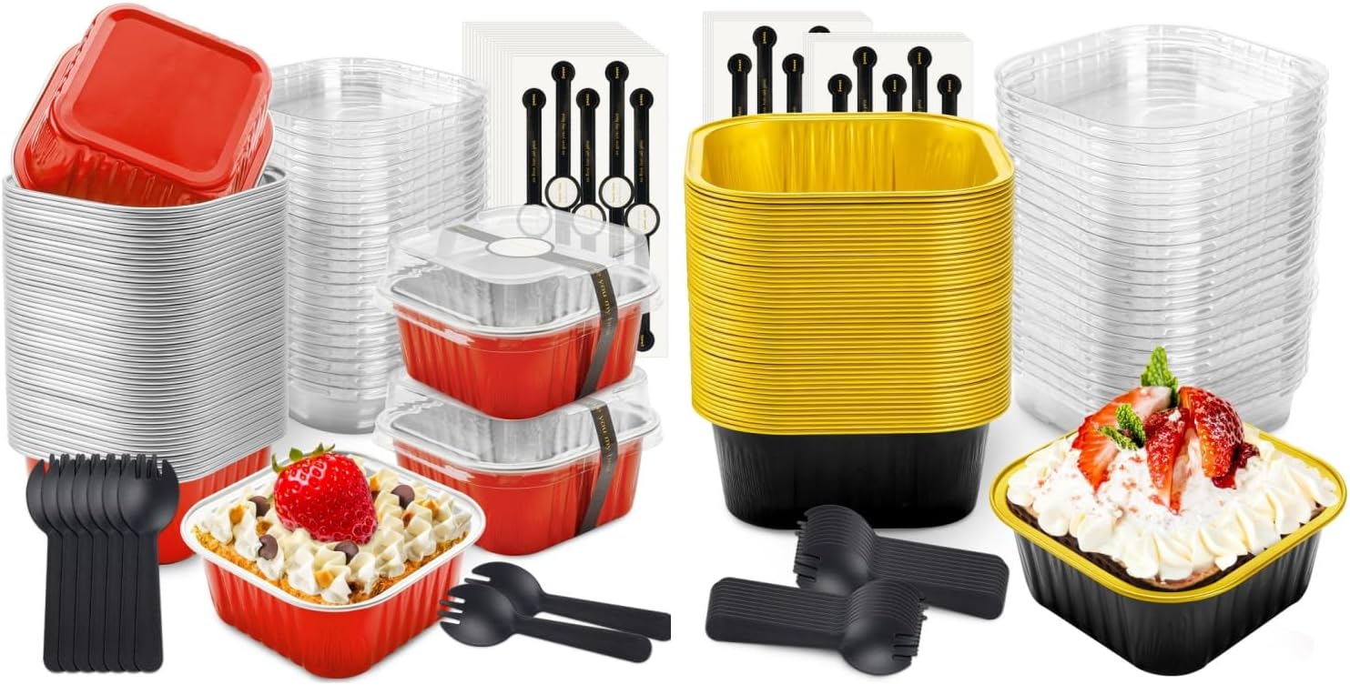 bundle of 100 Pack Mini Loaf Pans with Lids and Spoons