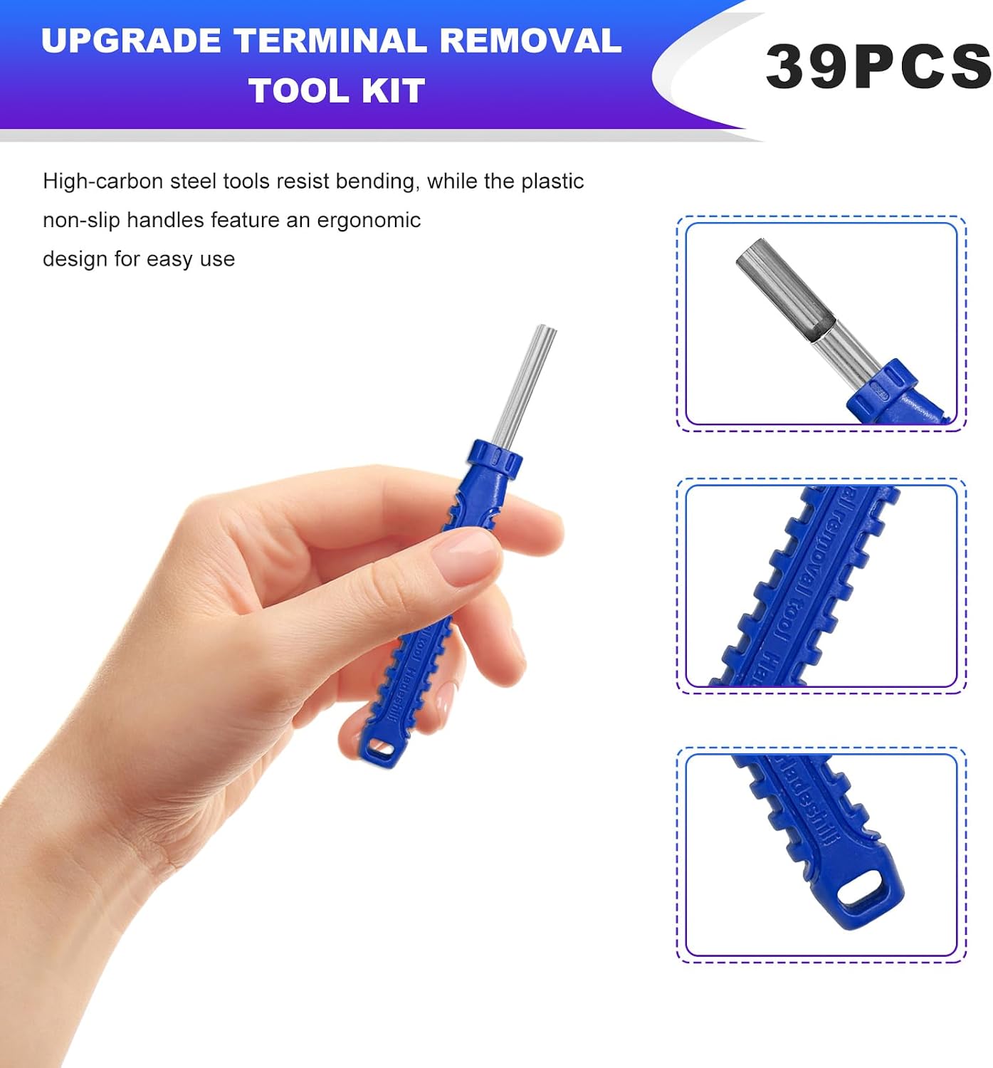 39 PCS Terminal Removal Tool Kit, Automotive Terminal Depinning Tools Kit with Protective Box, Electrical Pin Extractor Connector Release Tool for Car Household Devices (Blue)