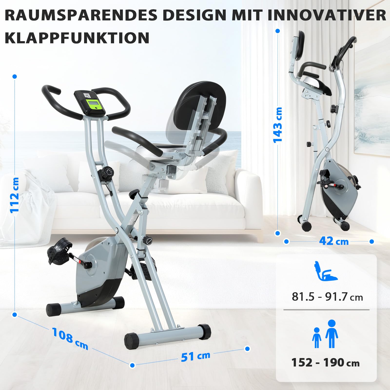 ISE SY-811 rower domowy, składany, cichy i wygodny, do treningu kardio, składany, z 8 magnetycznymi poziomami oporu