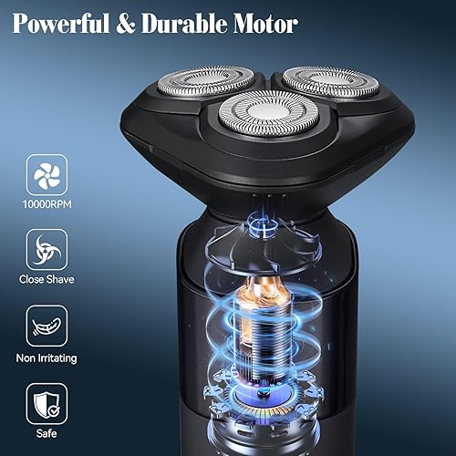Miniatura 5 de Maquinilla de afeitar eléctrica para hombres, afeitadoras rotativas 3 en 1 para hombre con soporte de carga, IPX7 impermeable, recortadora de