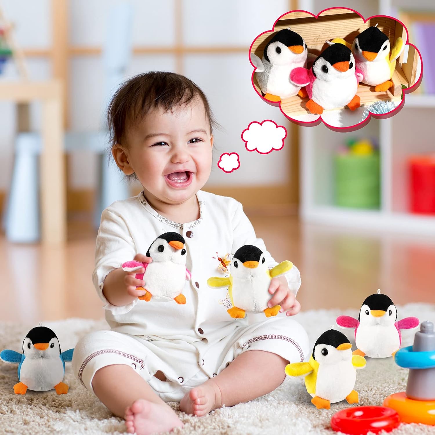 Kasyat 12 Pcs Mini Plush Penguin Stuffed Animals Penguin Keychains Bulk for Mother's Day, Cute Small Baby Toys Doll Keyholder Bag Pendant Birthday Party Favor for Boys Girls Gifts(Vibrant Style)