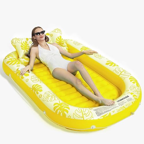 Miniatura 13 de Flotador Inflable para Piscina de Bronceado con Almohada Cervical - Flotadores de Piscina para Adultos para Tomar el Sol, Patio Trasero, Fiesta en