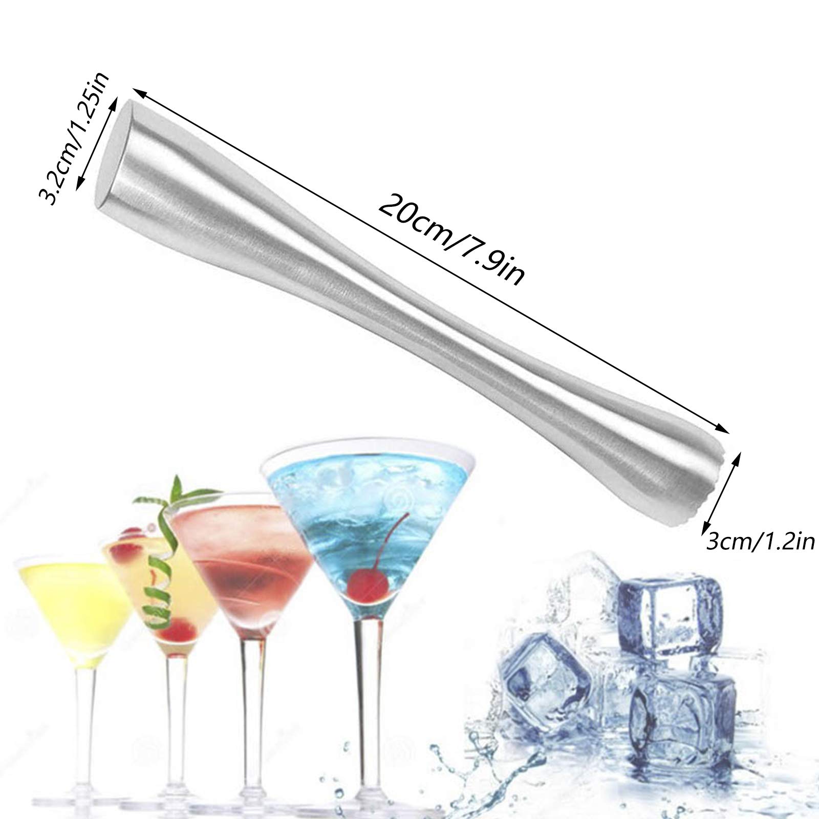 Machacador De Cócteles De Acero Inoxidable Martillo De Hielo Triturado con Dos Cabezas De Textura Diferente, Duraderas, para Bar, Restaurante, Hotel, Familia, Limones, Cubitos De Hielo, Purés—Plata