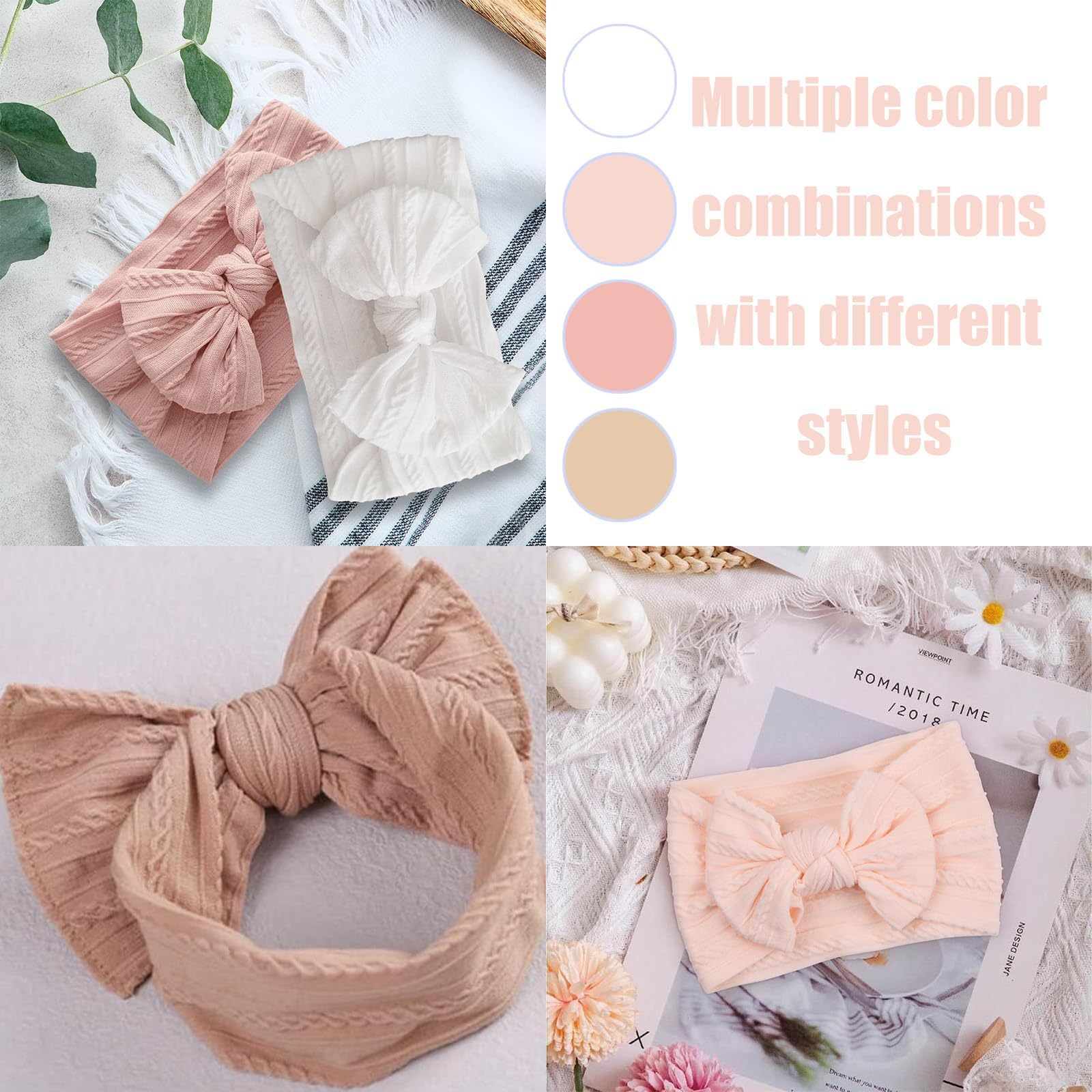 4 PCS Baby Headband Bow Turban Set Hair Bands Stretchy Soft Wide Headbands With Bow Girl Bows for Headdress Photography Props Accessories - Image 4