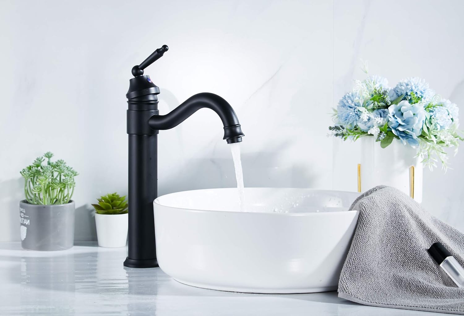 Amazon Crazy 🔥 Deals Black Bathroom Faucet Farmhouse GGStudy Single Handle One Hole Bathroom Vessel Sink Faucet Tall Body with Pop Up Drain