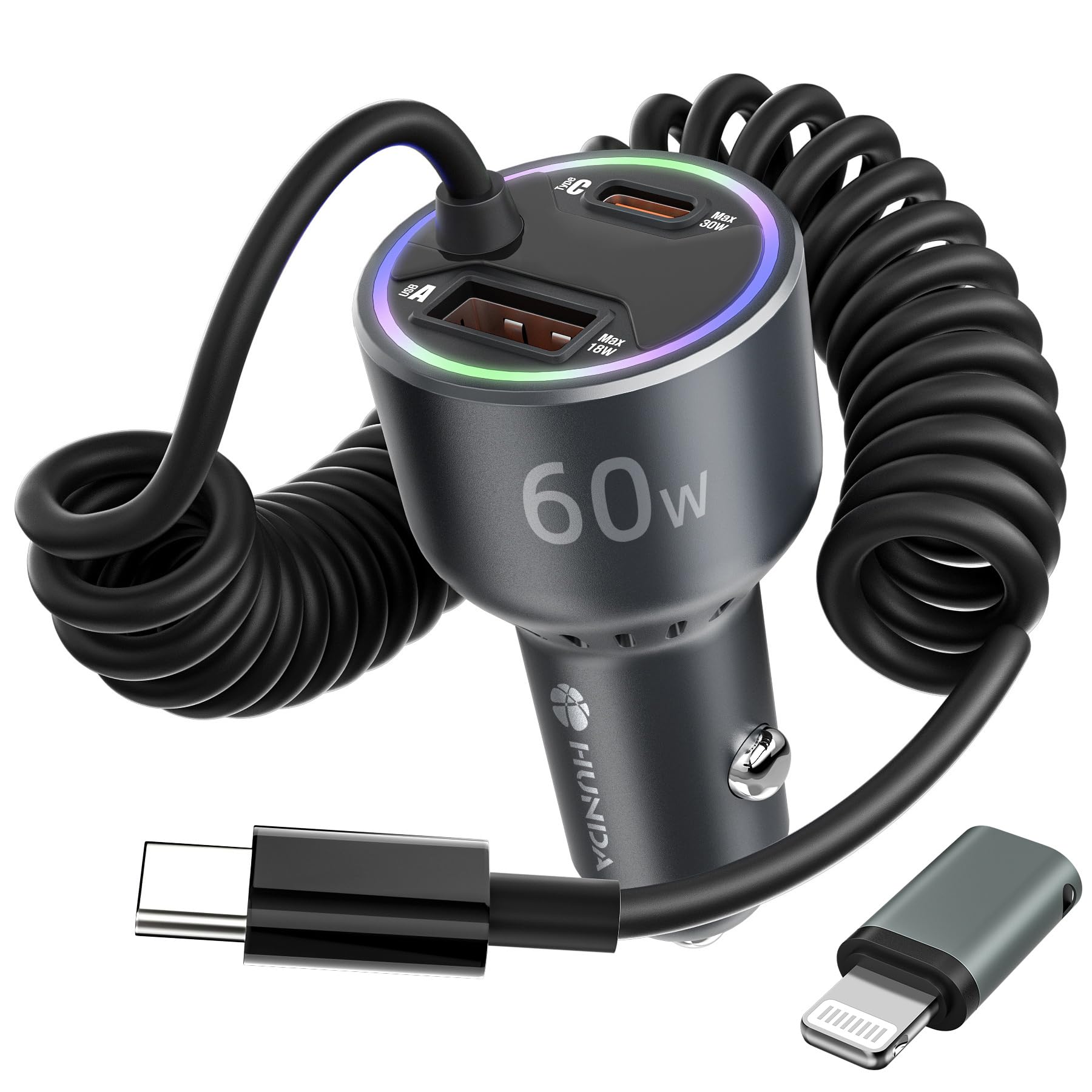 60W USB C Car Charger Fast Charging,HUNDA iPhone 15 Car Charger,Dual USB Car Charger with PD 30W Fast Charge Car Charger for iPhone 15/15 pro/15 Pro Max,Galaxy s24/s23/s22 ect