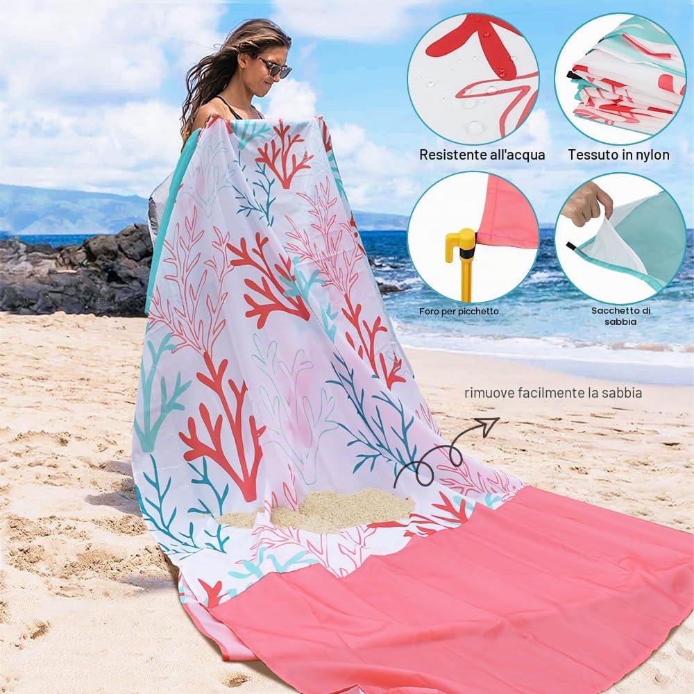 Rescien Coperta da Spiaggia Picnic impermeabile 310x280 cm, Tappetino da Picnic antisabbia per 5-8 adulti, 100% nylon, Tappetino da Spiaggia leggera e compatta perfetta per viaggi, vacanze al mare