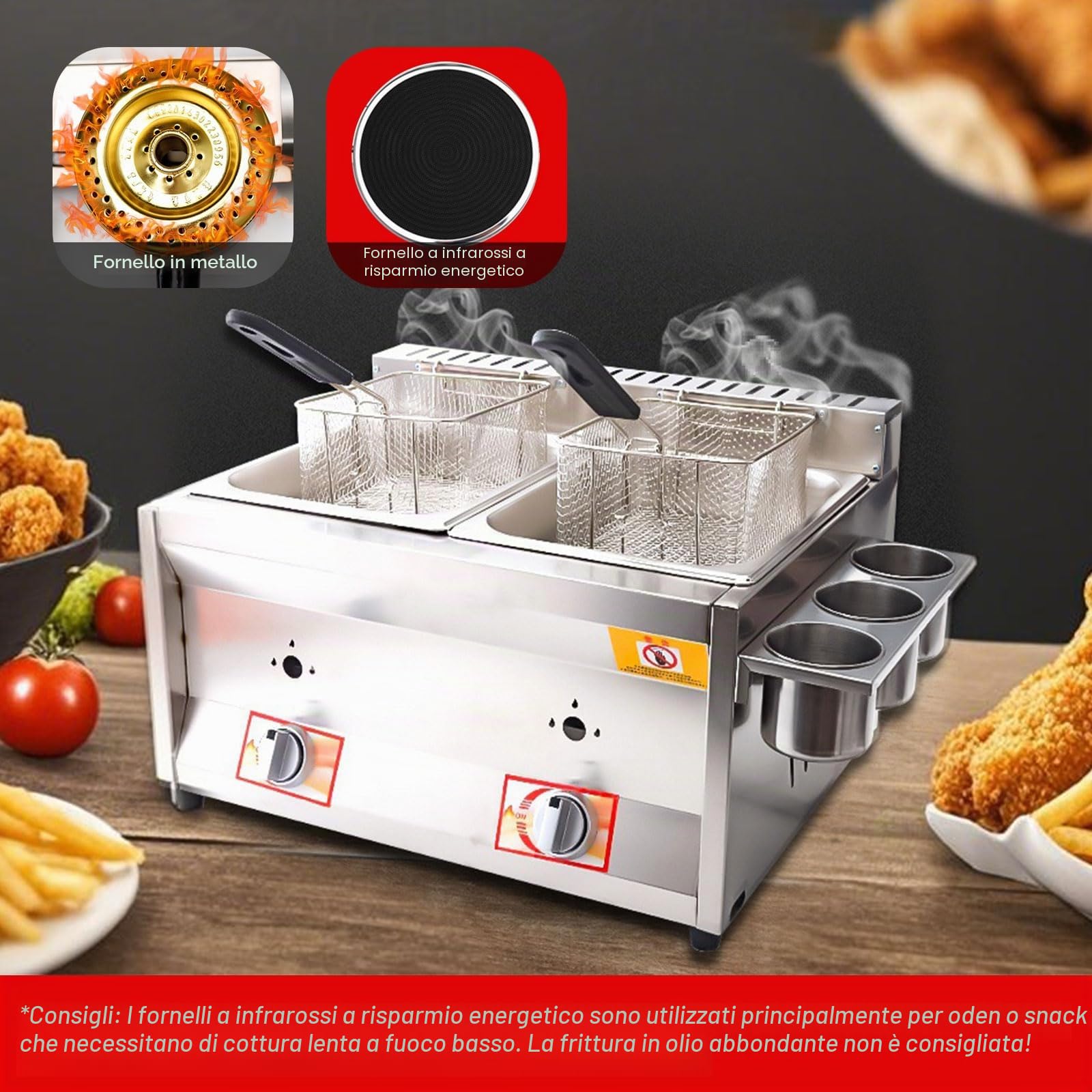 Friggitrice A Gas Professionale,Friggitrice Professionale A Gas,Potenza di Fuoco Regolabile,L'Acciaio Inossidabile è Facile da Pulire E Adatto Sia all'Uso Domestico Che Commerciale 29 * 39 * 26cm