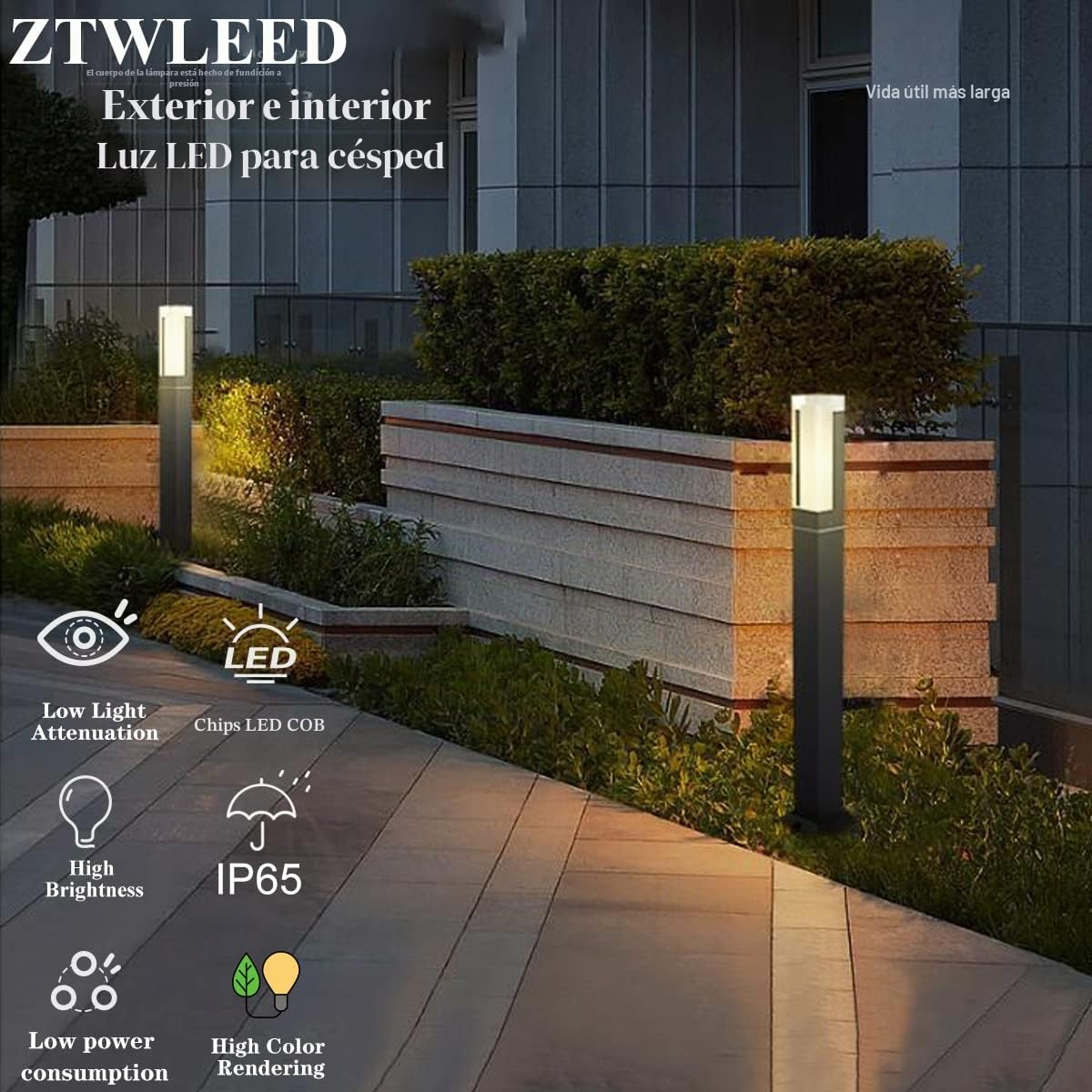 Luces LED Exterior Jardin,2 Piezas 6W/60cm Farolas Exterior Jardin | IP65 Impermeable Blanco Frío 6000K Luz exterior jardin para Patio Césped Entrada Caminos,Negro,110-240V