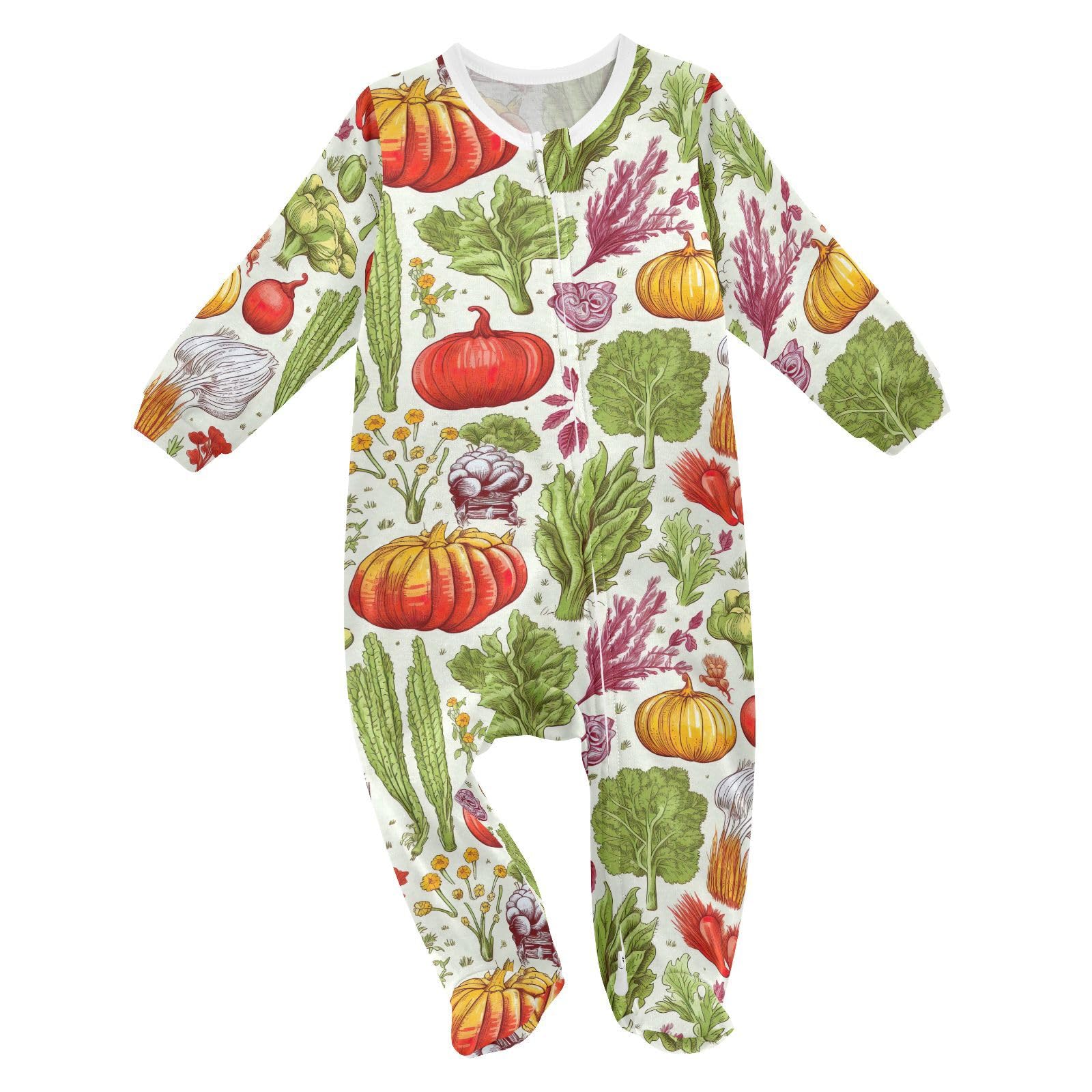 J JOYSAY Veggies Vegetables Molasses Baby One-Piece Footies Cotton Baby Sleeper One-piece Zip Front Romper for Girl 12M