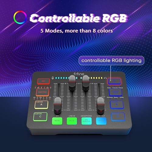 FIFINE USB/XLR Streaming Dynamic Microphone, Gaming Audio Mixer, Streaming RGB PC Mixer with XLR Microphone Interface (AM8 + SC3) - 7