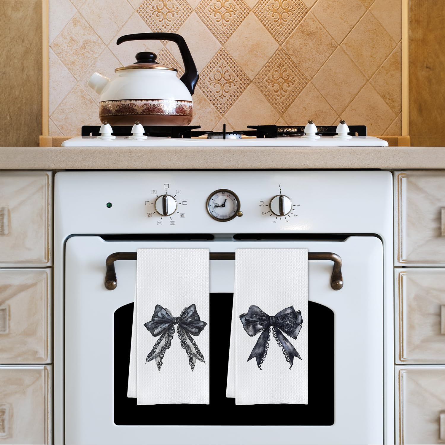 Black Bow Bathroom Decor,Black Bows Towels,Gothic Bathroom Decor,Lace Kitchen Dish Towels,16 X 24 Set of 2 - Image 5