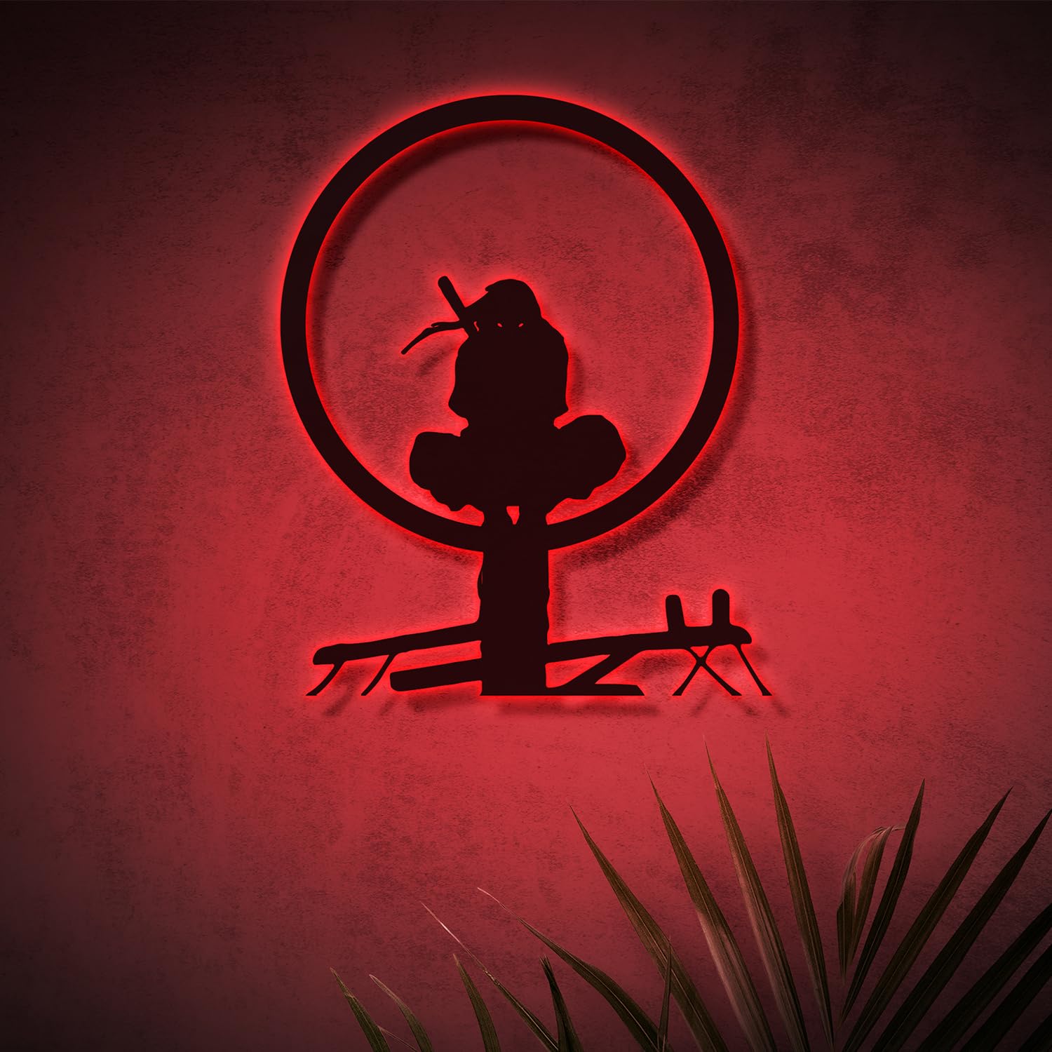 Kivae Itachi Wooden Neon LED Wall Art for Room Decor Anime MDF Laser Cut Backlit Wall Hanging Light Gaming Room Bedroom Office Home Decoration USB Powered Anime Gift for Fans (RED, S)-image-11