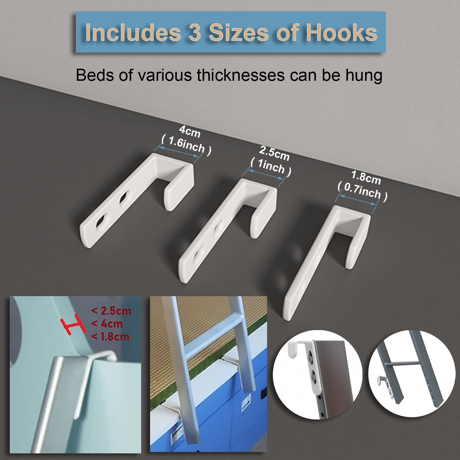 LXLA- Etagenleiter Zum Wohnmobil Bett - Einstellbare Hakenposition, Hochbett- / Hochbettleitern- Wohnheim Schlafzimmer, Reiseanhänger Wohnmobil, Silber Grau (Size : 1.3m/4.3ft)