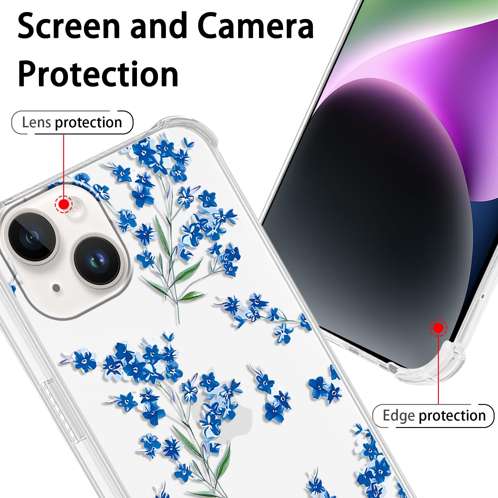 Cover IPhone 14/13 Trasparente Con Fiori Estivi E Conchiglie - Morbida Custodia In TPU Antiurto Per Ragazze - Rosa/Summer