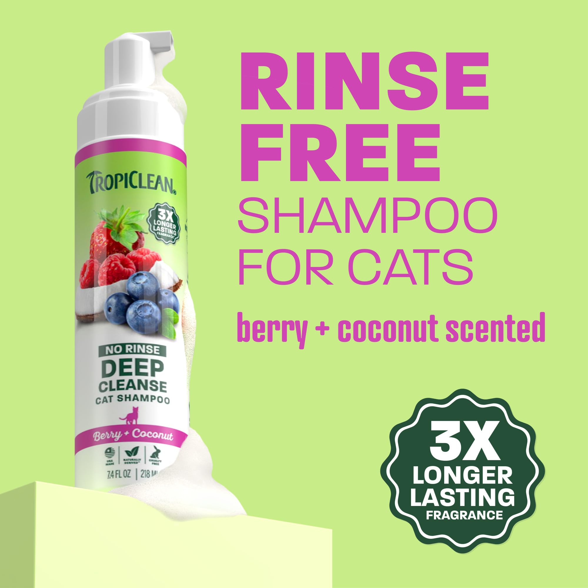 TropiClean Berry & Coconut Waterless Cat Shampoo | Deep Cleansing Dry Shampoo for Cats | Natural Cat Shampoo Derived from Natural Ingredients | Made in the USA | 7.4 oz. - image 2