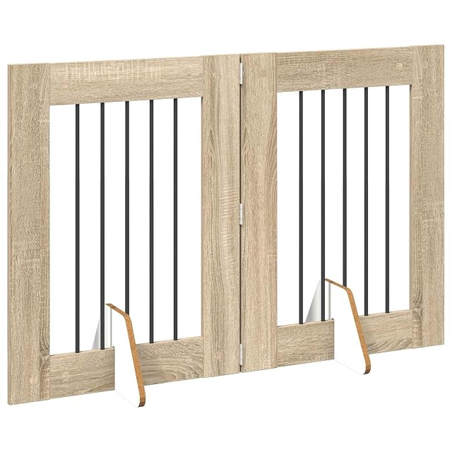 Foto 8 de 8 de vidaXL Puerta para Perros Plegable con Soportes 2 uds. Roble Sonoma