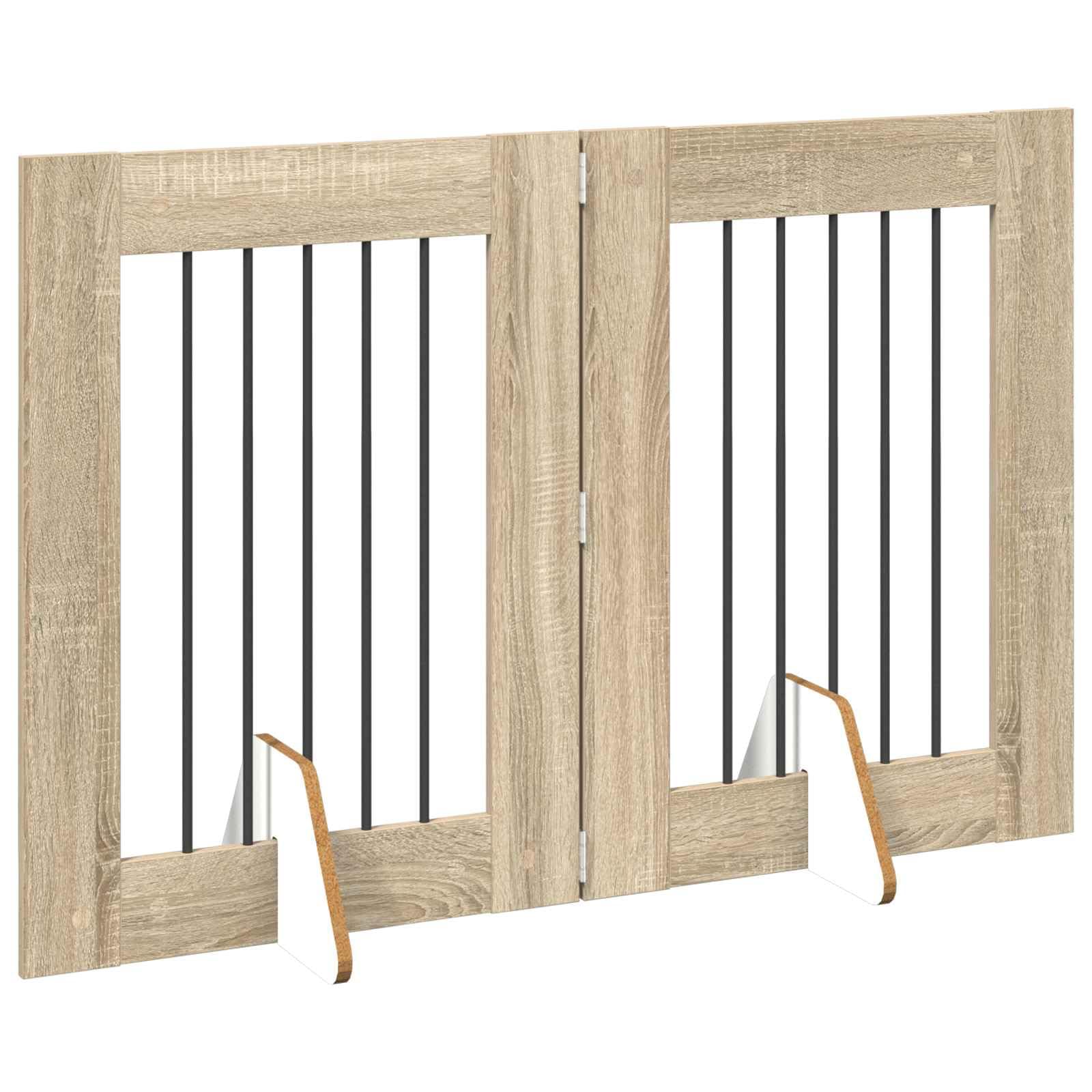 Puerta para perros con soporte de metal, 2 unidades, 60 x 80 cm, roble Sonoma, plegable, portátil, para casa, jardín, seguridad y protección de cachorros y perros