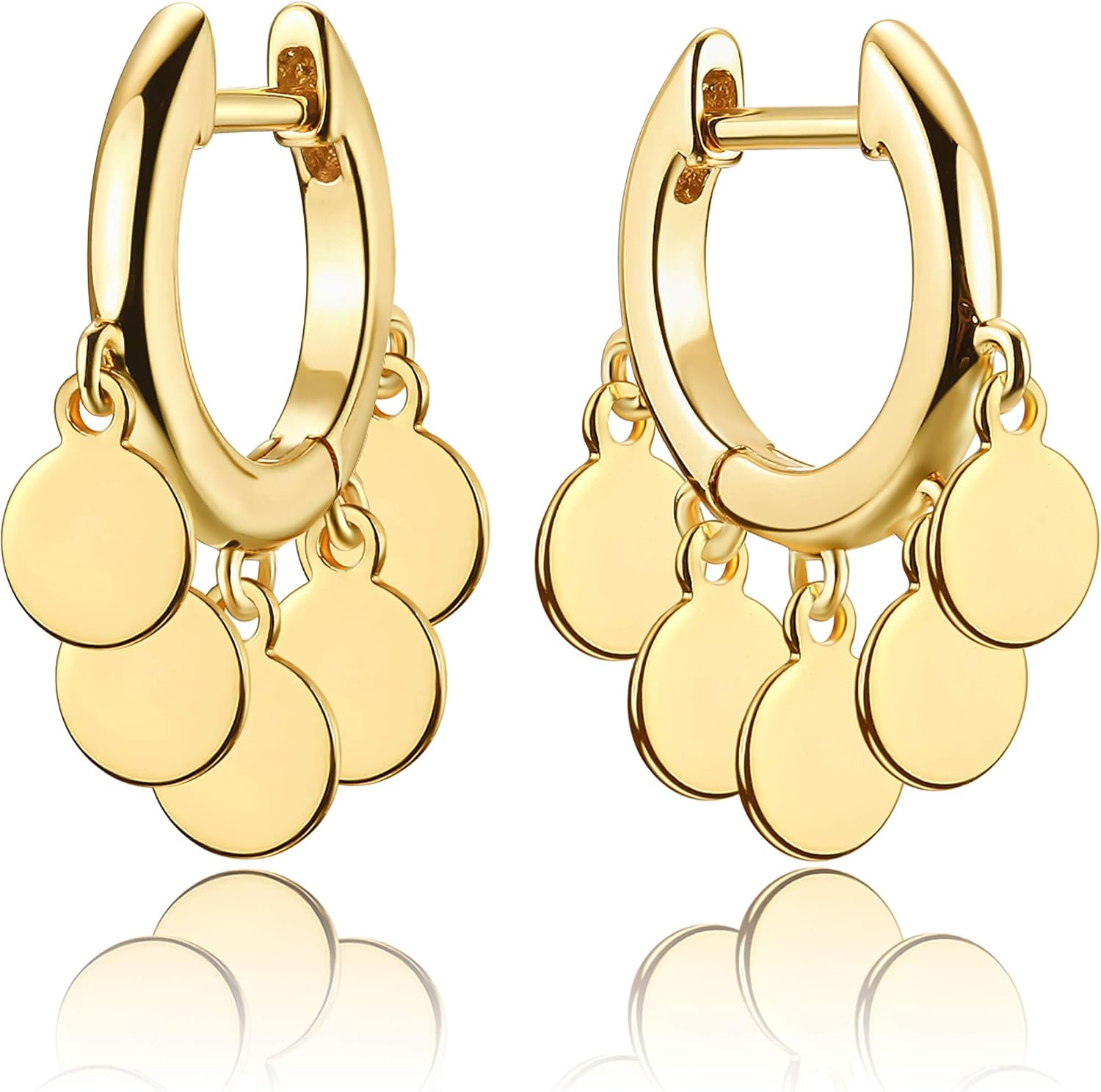 Mevecco Gold Tassel Huggie Hoop Earrings 18K Gold Plated Dainty Small Star Disc Cross Turquoise CZ Tassel Dangle Drop Huggy Sleeper Earrings for Women for Her