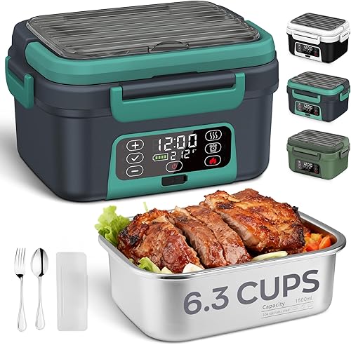 Lonchera eléctrica inalámbrica, 6.3 tazas, 100 W, con batería de 20000 mAh, para autocalentamiento, incluye cuchara de tenedor y bolsa aislada para