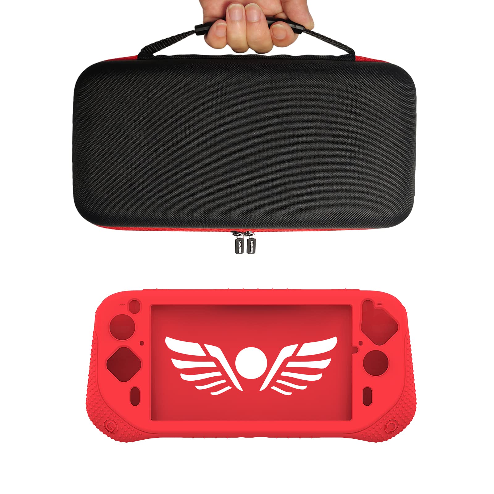 Silikonowe etui i etui do przenoszenia kompatybilne z Logitech G Cloud Gaming Handheld, ochraniacz ekranu do akcesoriów Logitech G Cloud Console (czarny/czerwony)