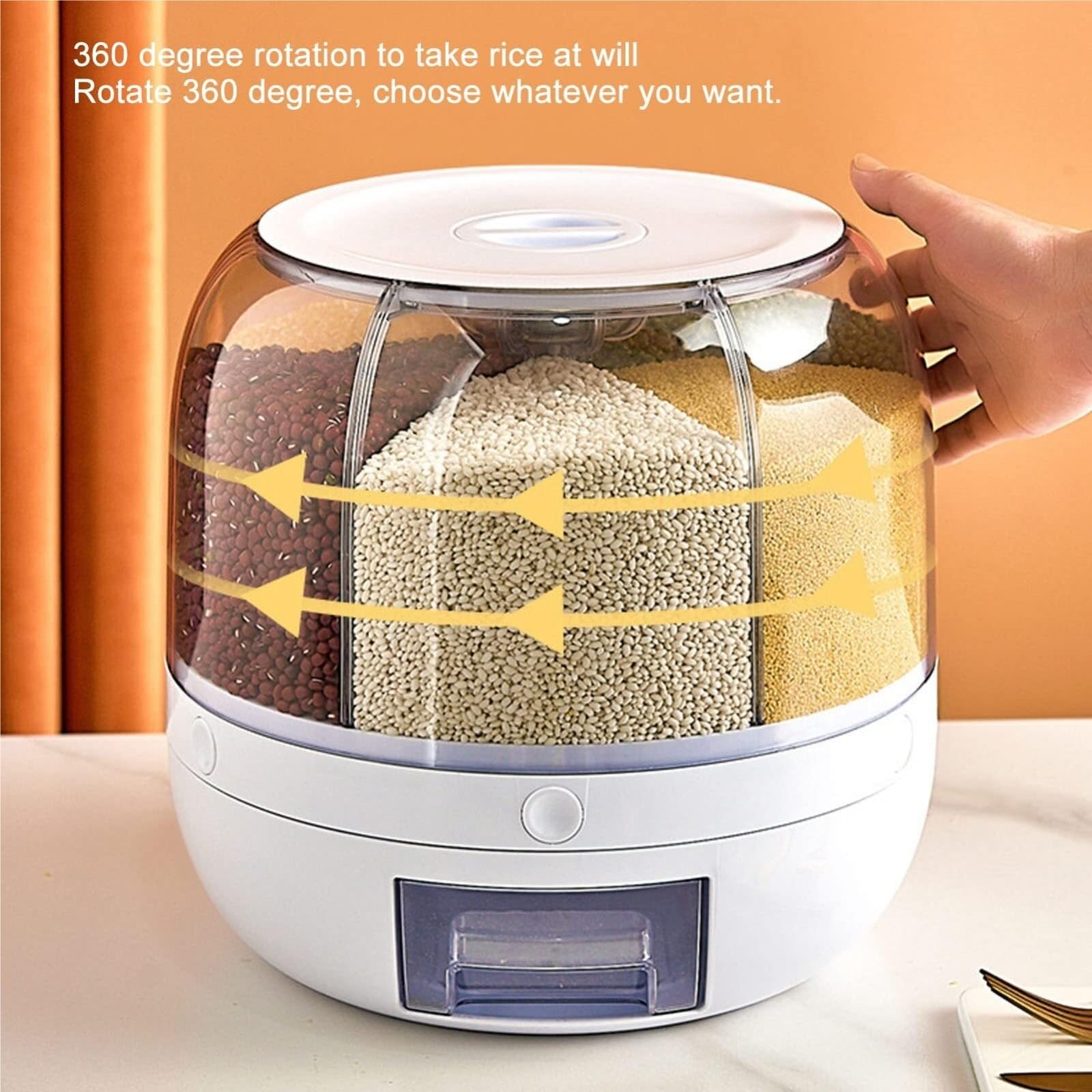 Dispenser Cereali da Colazione Distributore Girevole per Riso E Fagioli Distributore per Cereali Distributore per Contenitori di Stoccaggio Cereali A 6 Griglie Contenitore Cereali(27cm)