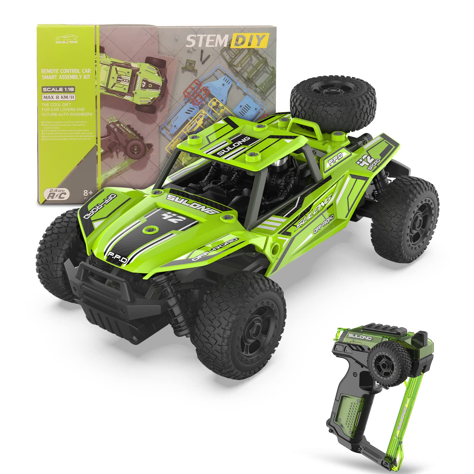 OBEST DIY Off Road RC Racing Car / 1:18 Scale / 8-10km/h 4WD / 2.4GHz Waterproof Controlled Toy with 2 Batteries for Kids & Adults