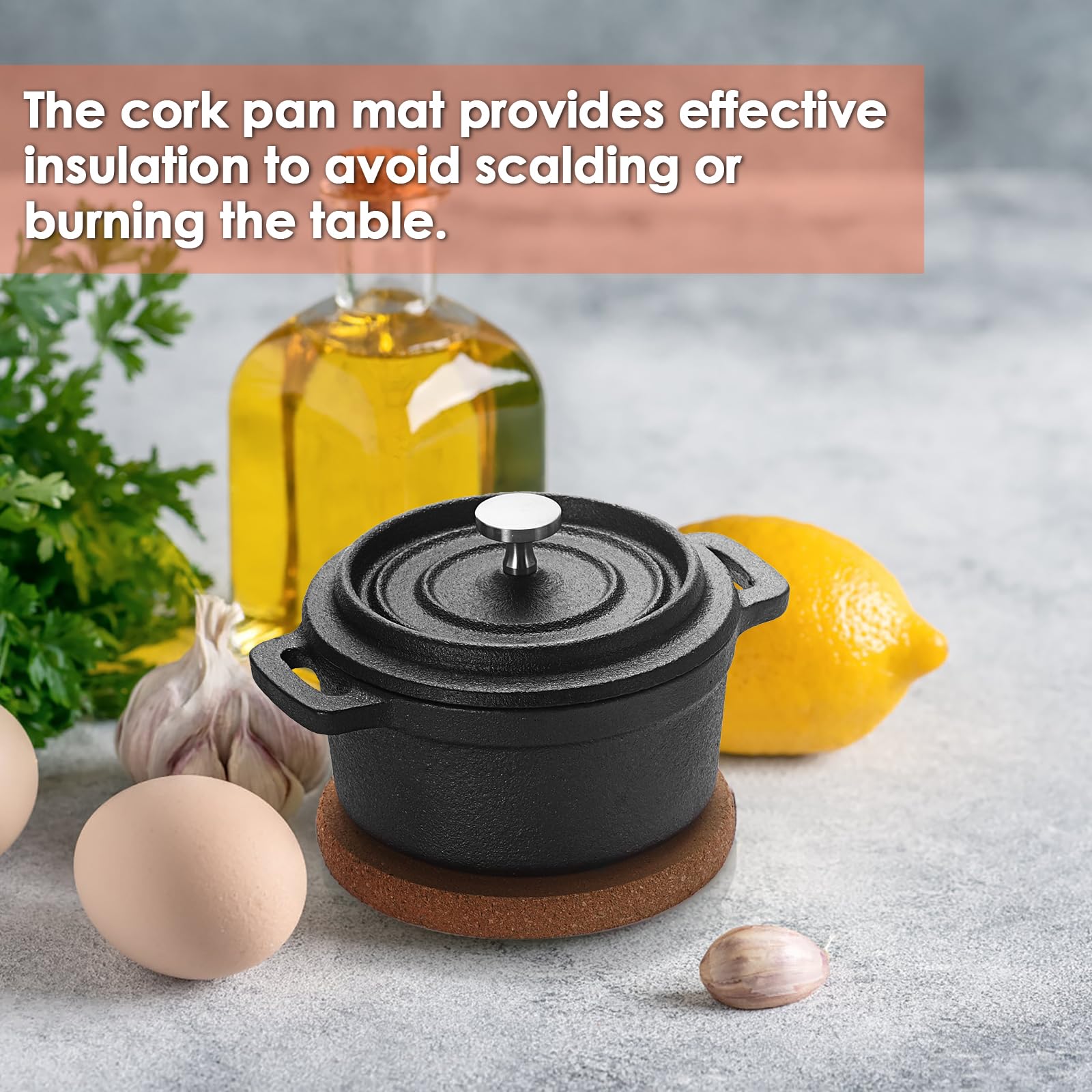 Mini Cocotte - Juego de 3 mini horno holandés con tapas y asas, asador de ajo de hierro fundido con alfombrilla de corcho, apto para estufa, horno (8 onzas) 3