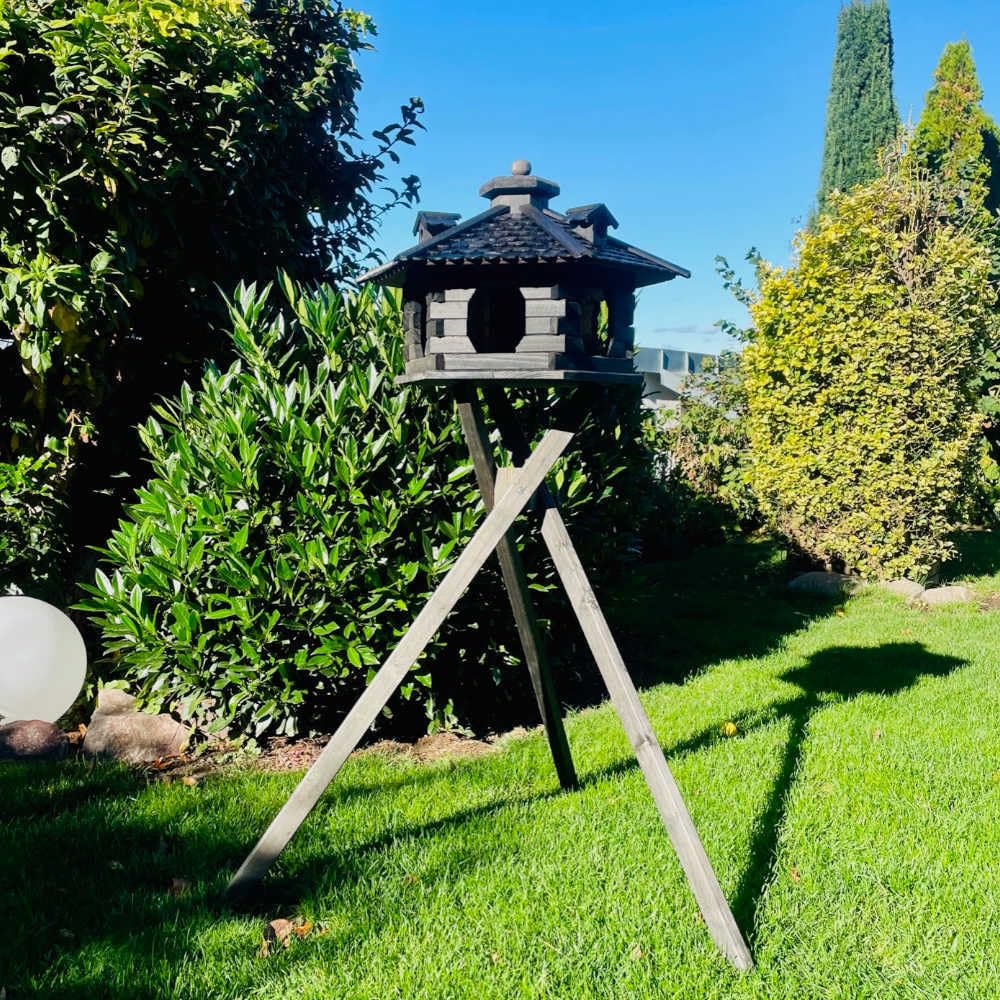 Comedero para pájaros XL hexagonal, incluye soporte, color marrón oscuro