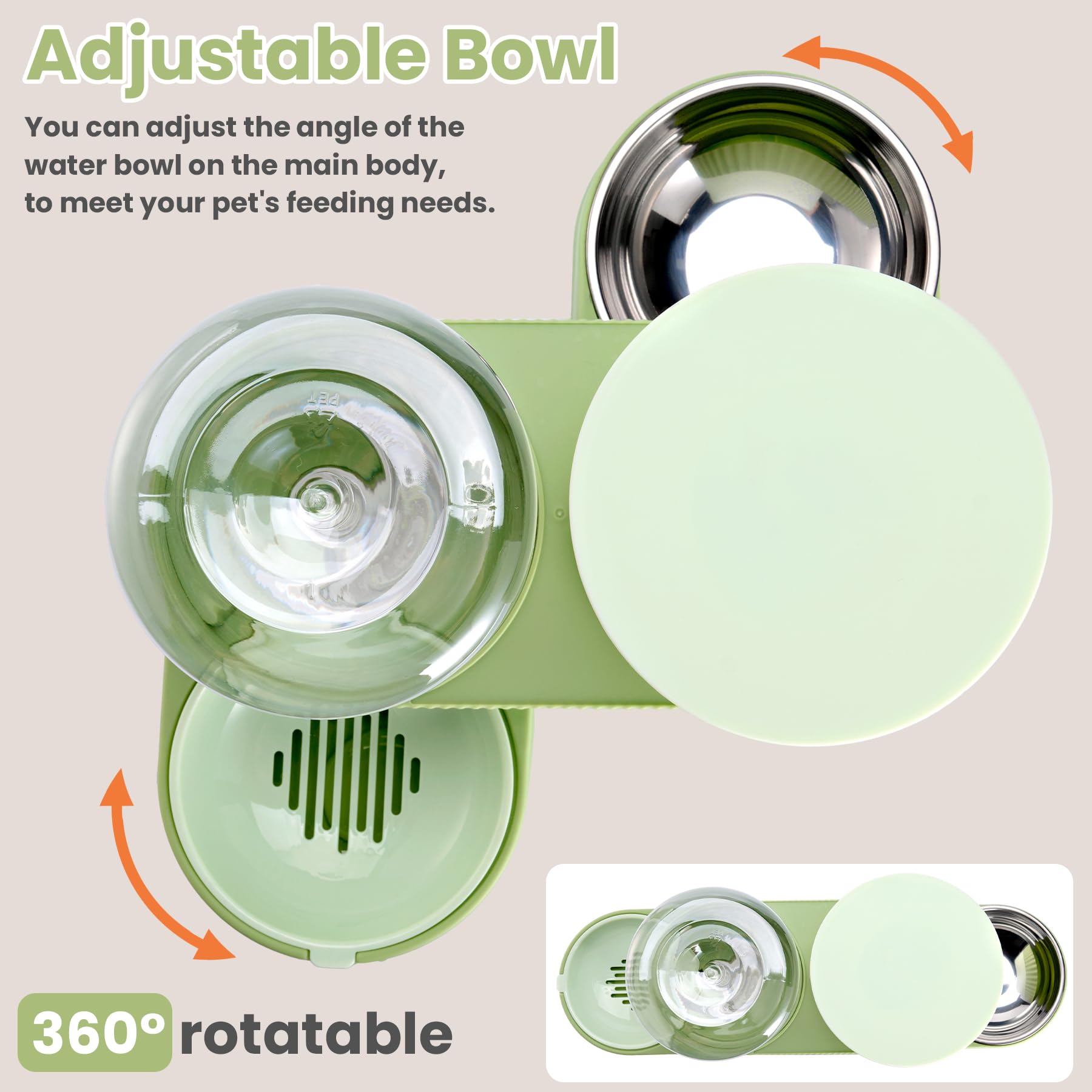 2 Pack Automatic Cat Feeder Stainless Steel Water Dispenser Gravity Food Feeder and Waterer Set with Pet Food Bowl for Small Medium Kitten Puppy Pets Large Capacity(Green) - image 3