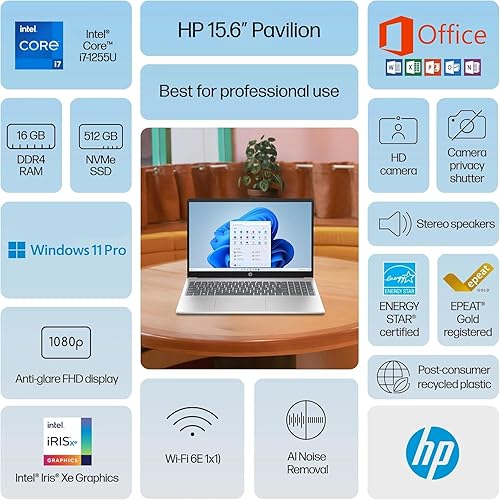 Miniatura 2 de HP Computadora portátil para estudiantes y empresas de 15.6 pulgadas  Procesador Intel Core i7  Gráficos Intel Iris Xe  16 GB de RAM, SSD de 1 TB