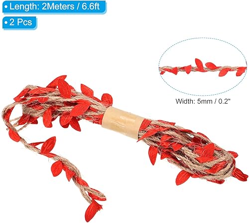 Miniatura 2 de PATIKIL Cinta de hoja de arpillera de 6.6 pies y 0.197 in, paquete de 2 cuerdas trenzadas de yute natural con hojas artificiales para decoración de