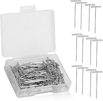 T Pins, 100 Pack 1 inch T Shape Sewing Pins for Blocking Knitting, Wig Pins Stainless Steel Push Pin Kit with Clear Box for Mannequin Head, Sewing, Crocheting and Modelling