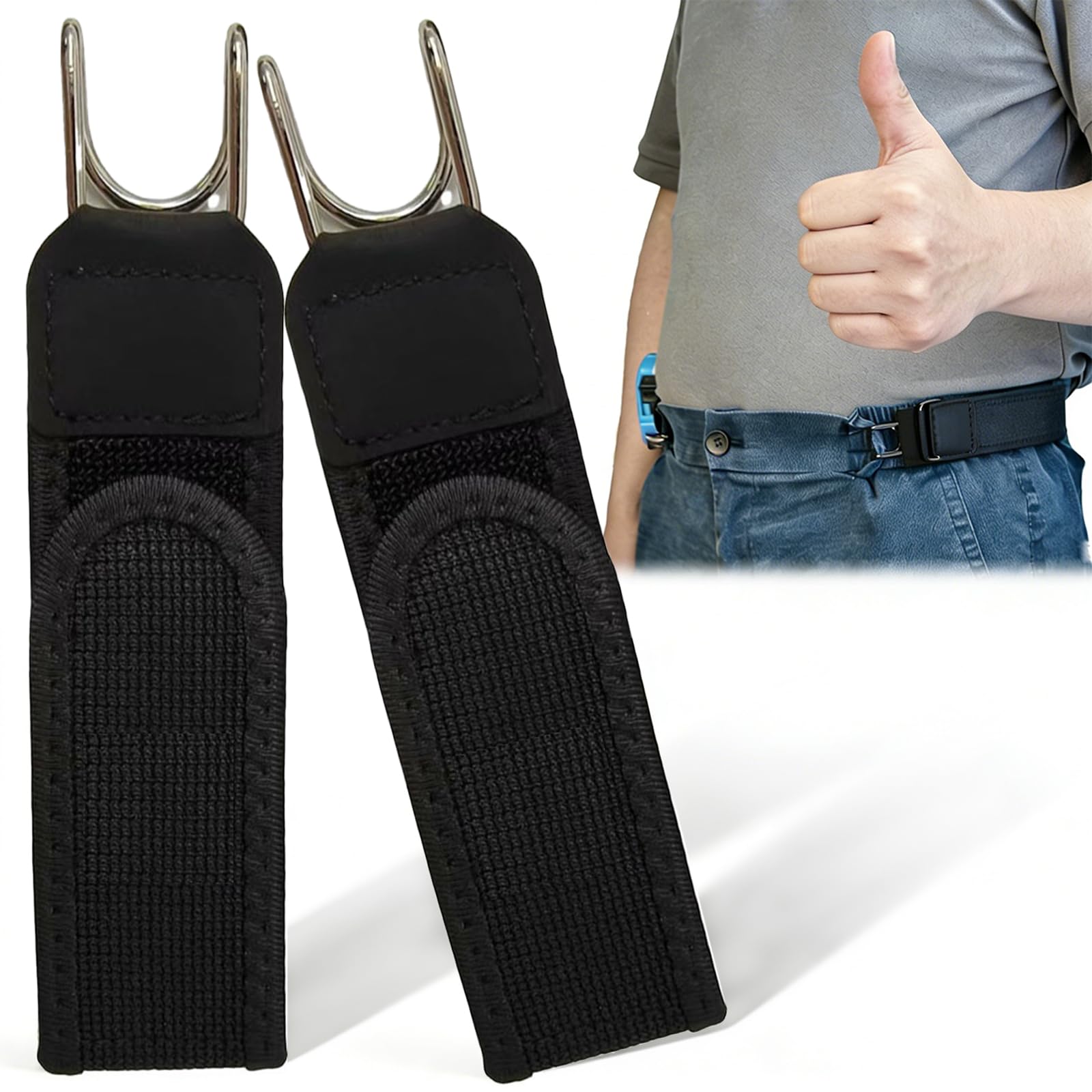 Yulabeear 2PCS Metal Hook Tactical Elastic Belt, Buckleless Belt Hook, Unisex Buckle-Less Elastic Invisible Waist Belt Closure (Black*2)