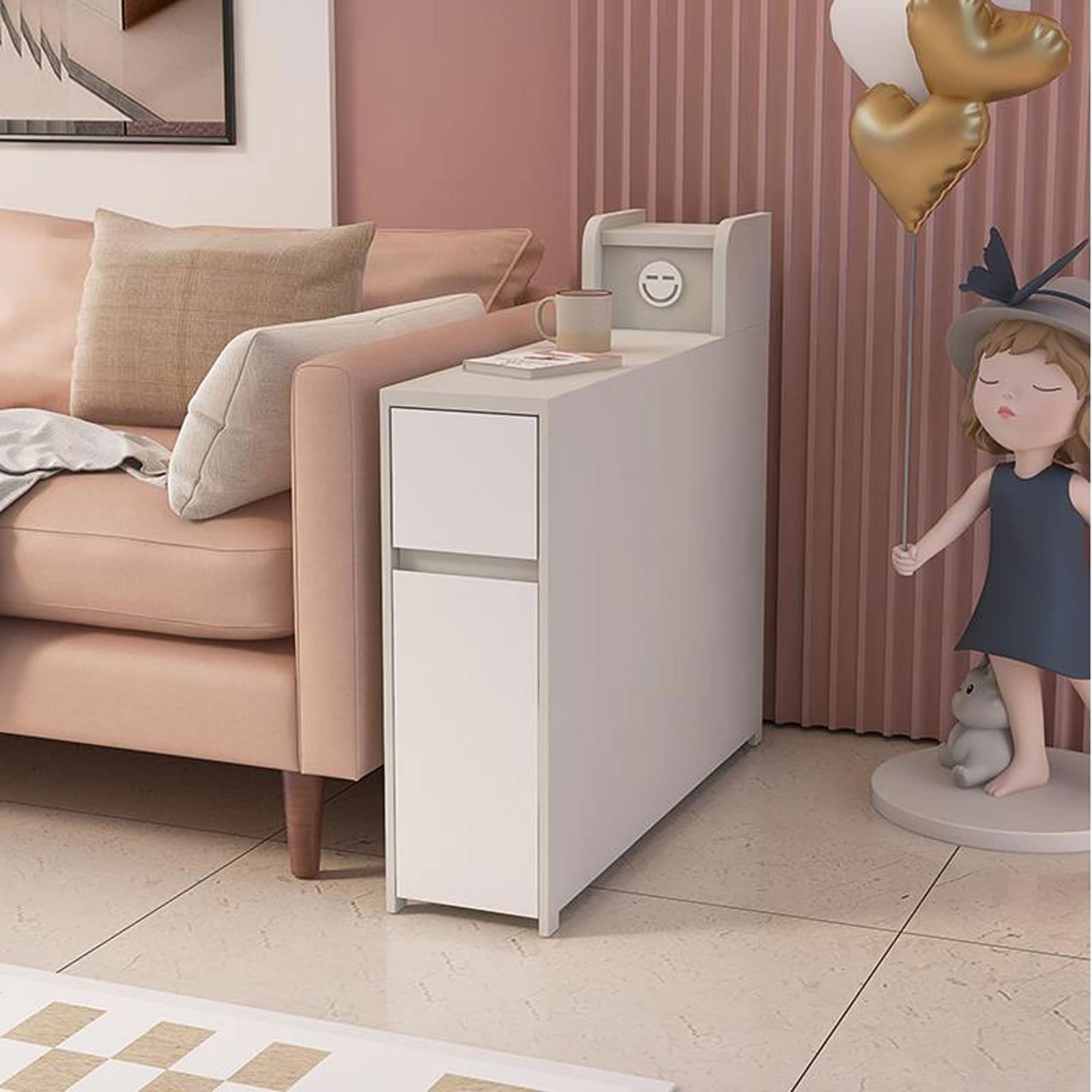 Tavolino Stretto con 2 Cassetti|Tavolino da Comodino Sottile Tavolino da Divano Moderno per Decorazioni per La Casa|Comodino alla Moda di metà Secolo per Piccoli Spazi,Nero,35cm