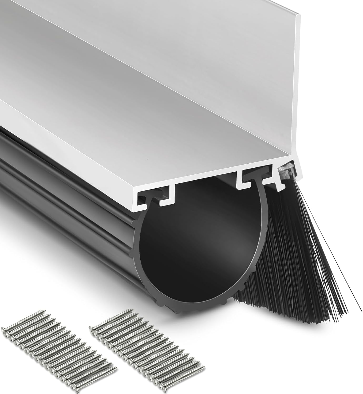 Zonon 16.5 Feet Universal Garage Door Seals Bottom Kit Weatherproofing Garage Door Weather Stripping Rubber Kit with Aluminum Track Retainer Base and Brush Kit Heavy Duty(U Shape)